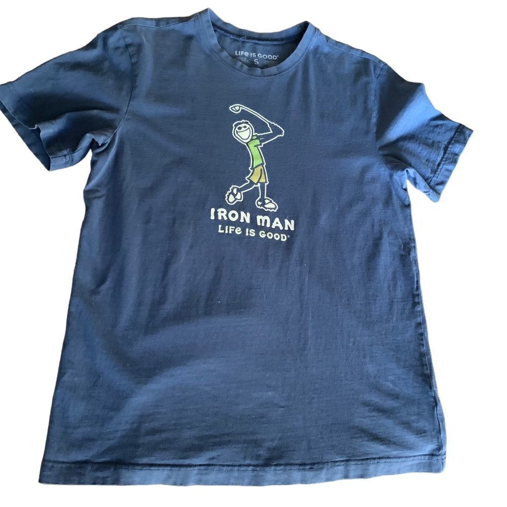 Life is Good Youth Iron Man Golf Blue Short Sleeve Tee Sz S